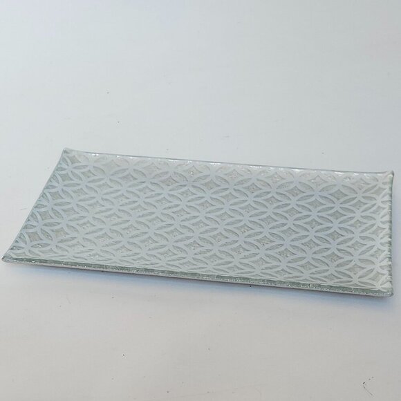 PRETTY Silver Serving Tray Trinket Dish GLASS Damask Pattern - Picture 1 of 3